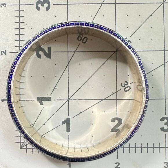 Antique 999 fine silver multicolor cloisonné guilloche enamel bangle bracelet - Picture 10 of 10